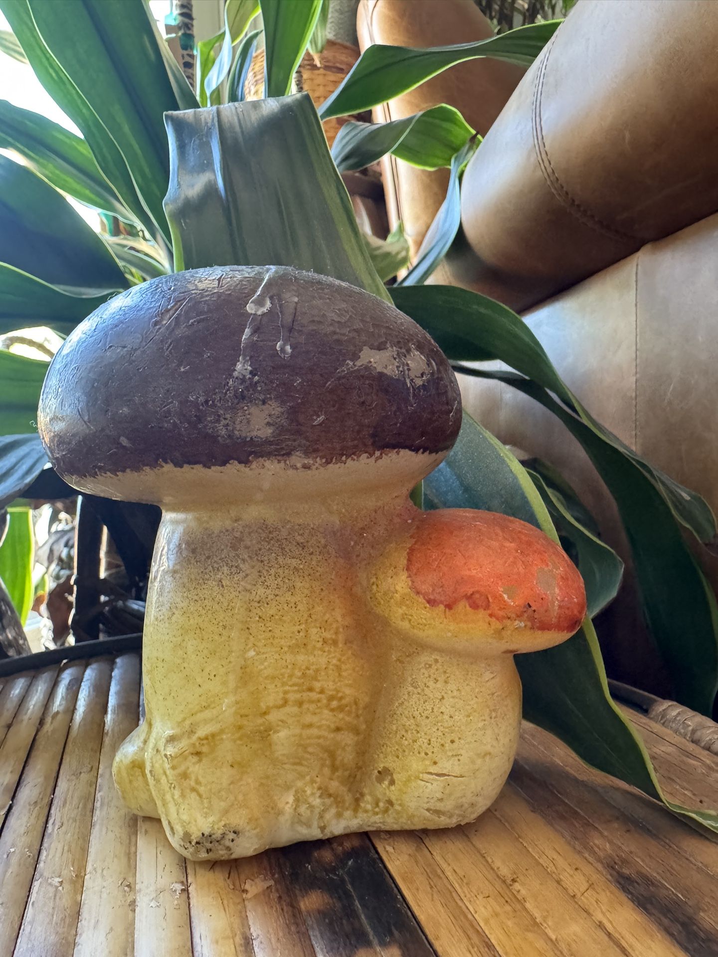 Vtg Mushroom Cluster Candle Wax 2 Wicks Brown Orange Cottage Fairy 70s 80s Retro Groovy 