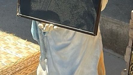 Vintage Girl Statue with Chalkboard