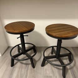 Adjustable Bar Stools – Solid Wood Seat (Set of 2)