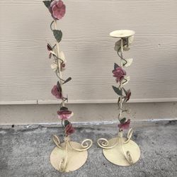 Vintage Italian Toleware Metal Floral Candle Holders Available Read Description 