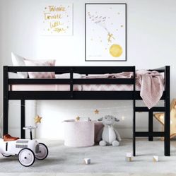 Wood Twin Loft Bed in Black