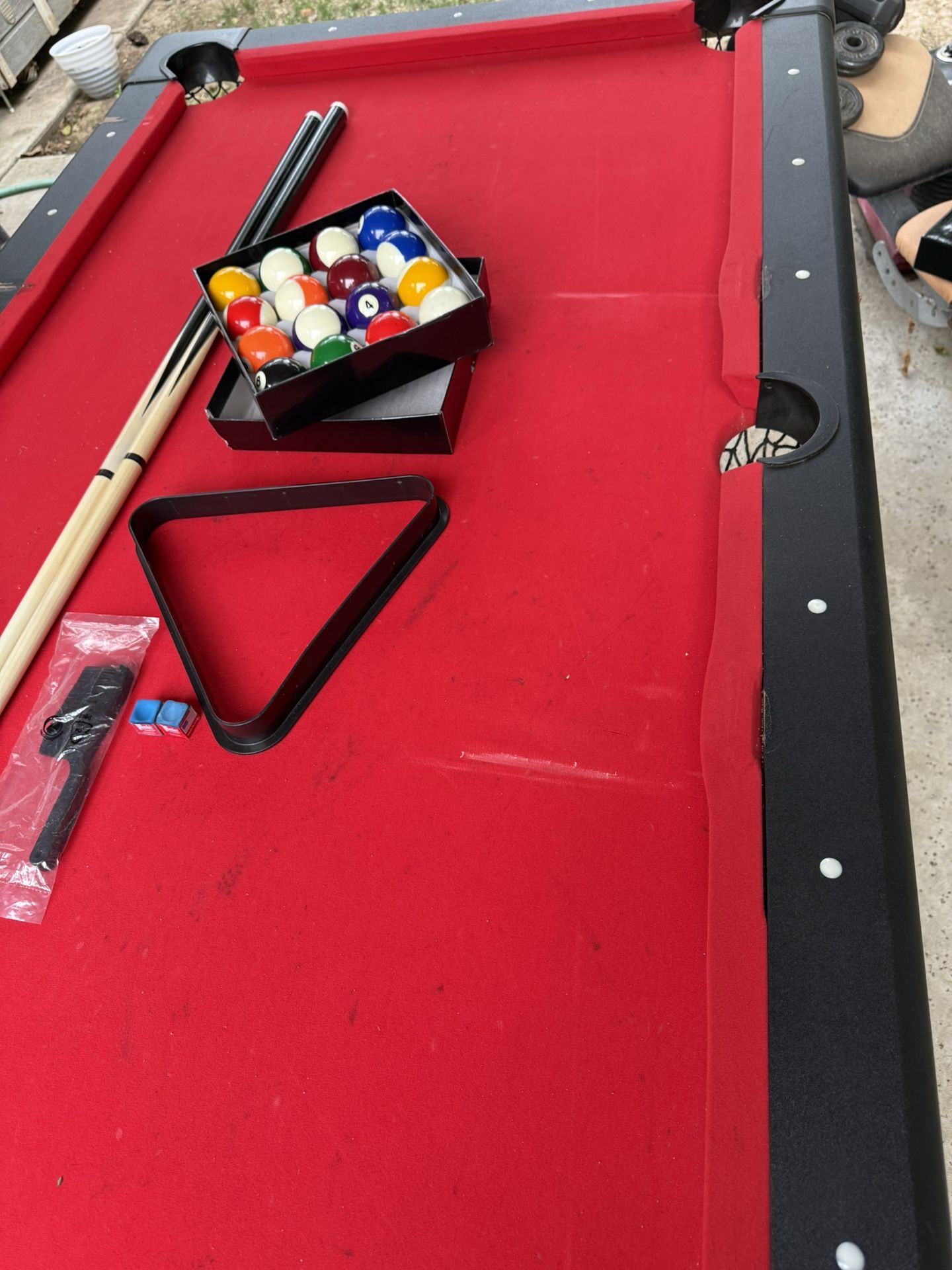 Portable Pool Table Includes Full Set of Balls, 2 Cue Sticks, Chalk and Felt Brush