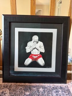 Original Signed Muay Thai Fighter Pastel Drawing Framed Artwork Thai Boxing