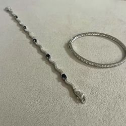 2 piece set of 925 silver diamond accents sapphire bracelet and a bangle Pickup Gaithersburg md20877