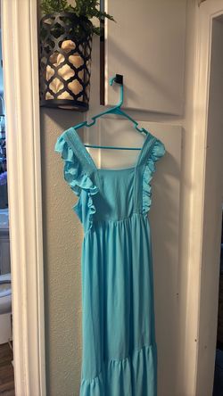 Teal Ruffle Sleeve Maxi Dress