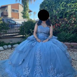 Blue & Silver Quinceanera / Sweet 16 Dress With Petticoat Size Small-Medium