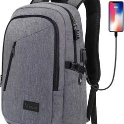 Mancro Laptop Backpack for Travel, 15.6 in Anti-Theft Business Backpack for Men Women with USB Charging Port & Lock, Gifts for Men Women, Water Resist
