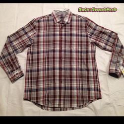 Tasso Elba Mens Medium Long Sleeve Collar plaid Shirt Red Gray 