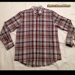 Tasso Elba Mens Medium Long Sleeve Collar plaid Shirt Red Gray 