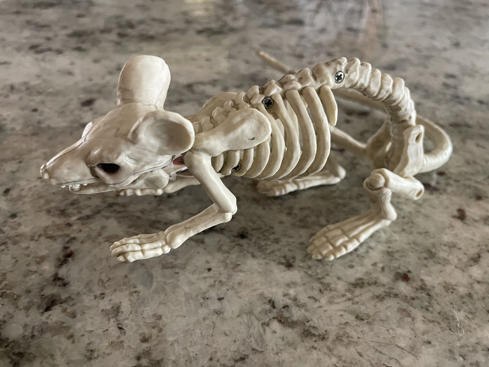 NEW - Plastic Skeleton Mouse Figurine With Moving Jaws, Tail And Rotating Head
