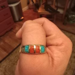 Real Silver And Turquoise Men's Ring Vintage Size 10 Or 11