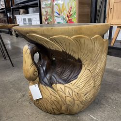 Hand-carved Solid Wood Swan Side Table