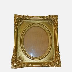 Antique Victorian Gold Heavy Gesso Square Oval Glass Picture Frame