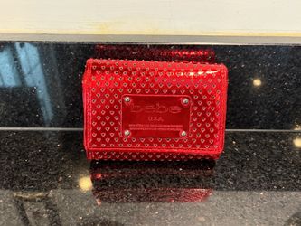 BEBE Red Metallic-finish Wallet Quilted pattern of Small Hearts Clutch 4x5x1.5”