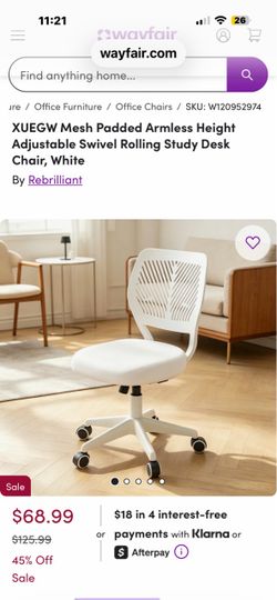 Mesh Padded Armless Swivel Desk Chair, White (3) available $40.00 EACH