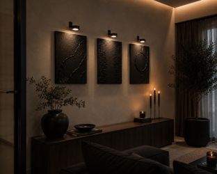 Handmade Black Textured Wall Art Set of 3 w/ Rechargeable LED Lights