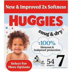 New Huggies Snug & Dry Baby Diapers, Size 7 (41+ lbs), 54 Count