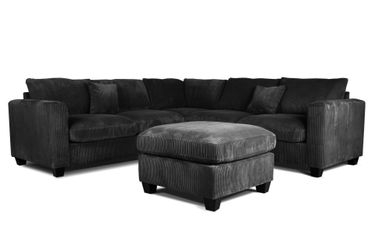 Brand New Black Corduroy Sectional Sofa +Ottoman (New In Box)