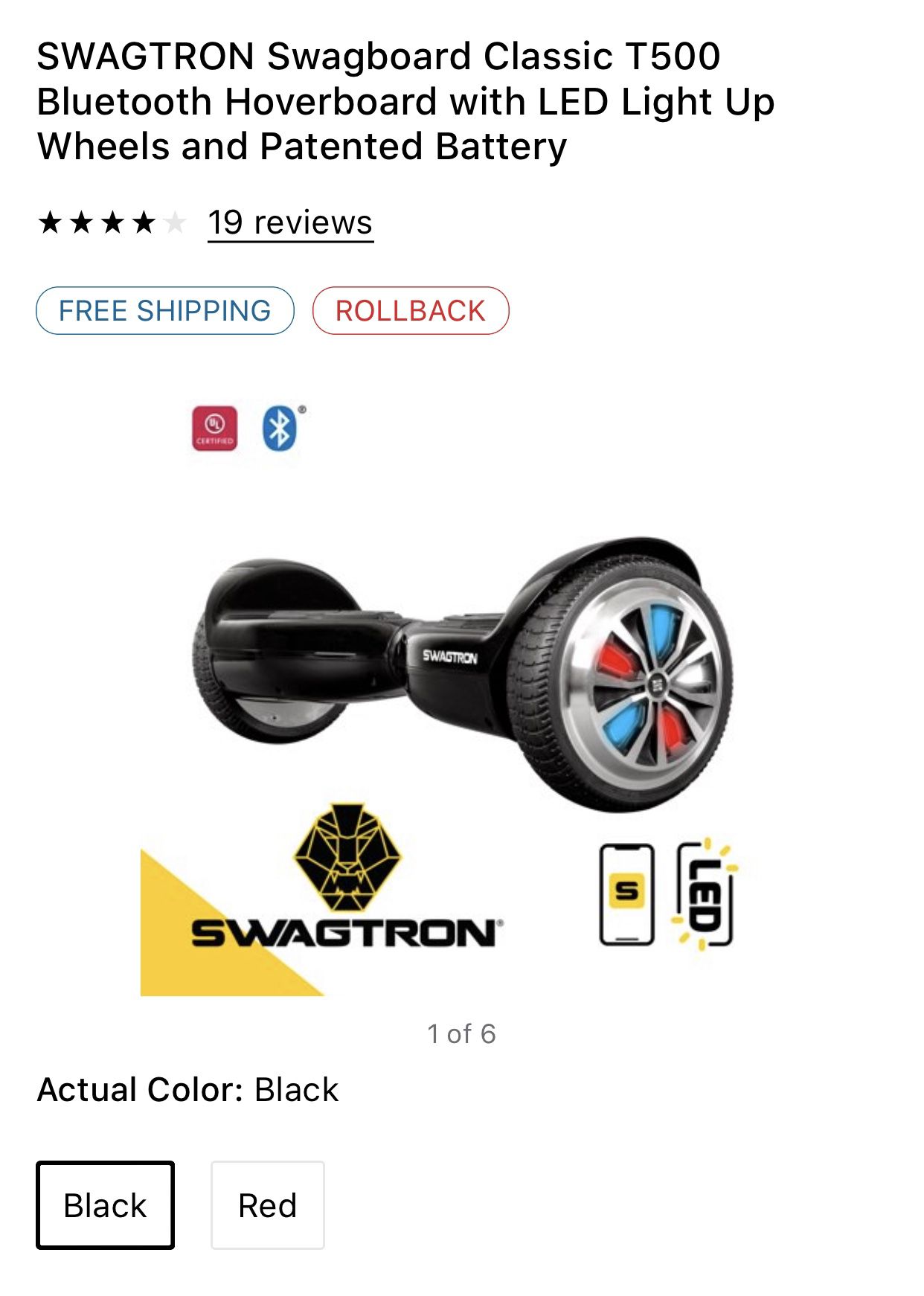 Swagtron swagboard classic T500 Bluetooth hover board with led light up wheels