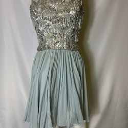 Vintage Prom Dress Blue And Silver ~ No Tags Pit To Pit 16 Length 35 Inches
