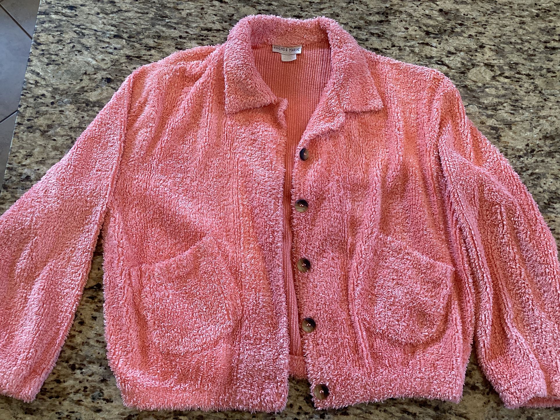 Coral Pink 100% cotton SHAGGY SWEATER JACKET SIZE S