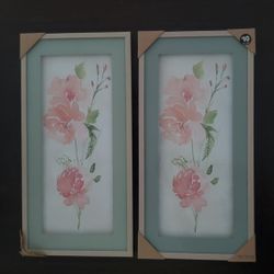 2 new pink Floral Wall Art Set