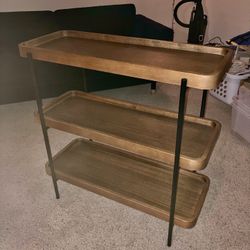 World Market Wooden Three-Tier Shelving Unit.