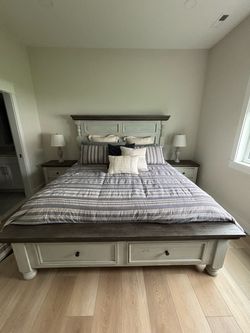 King Bed with 2 Storage Drawers, 2 night stands and 1 dresser