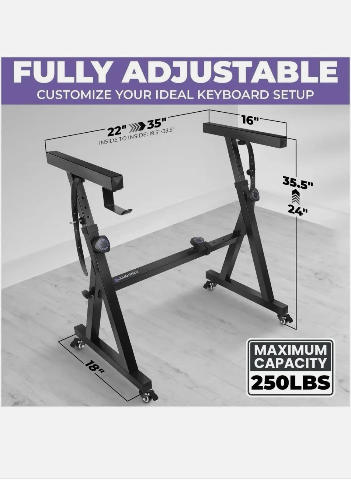 Liquid Stands Z-Style Keyboard Stand w/ Wheels Adjustable Heavy Duty 54–88 Keys