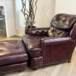 Very High Quality Ethan Allen Leather Chair & Ottoman