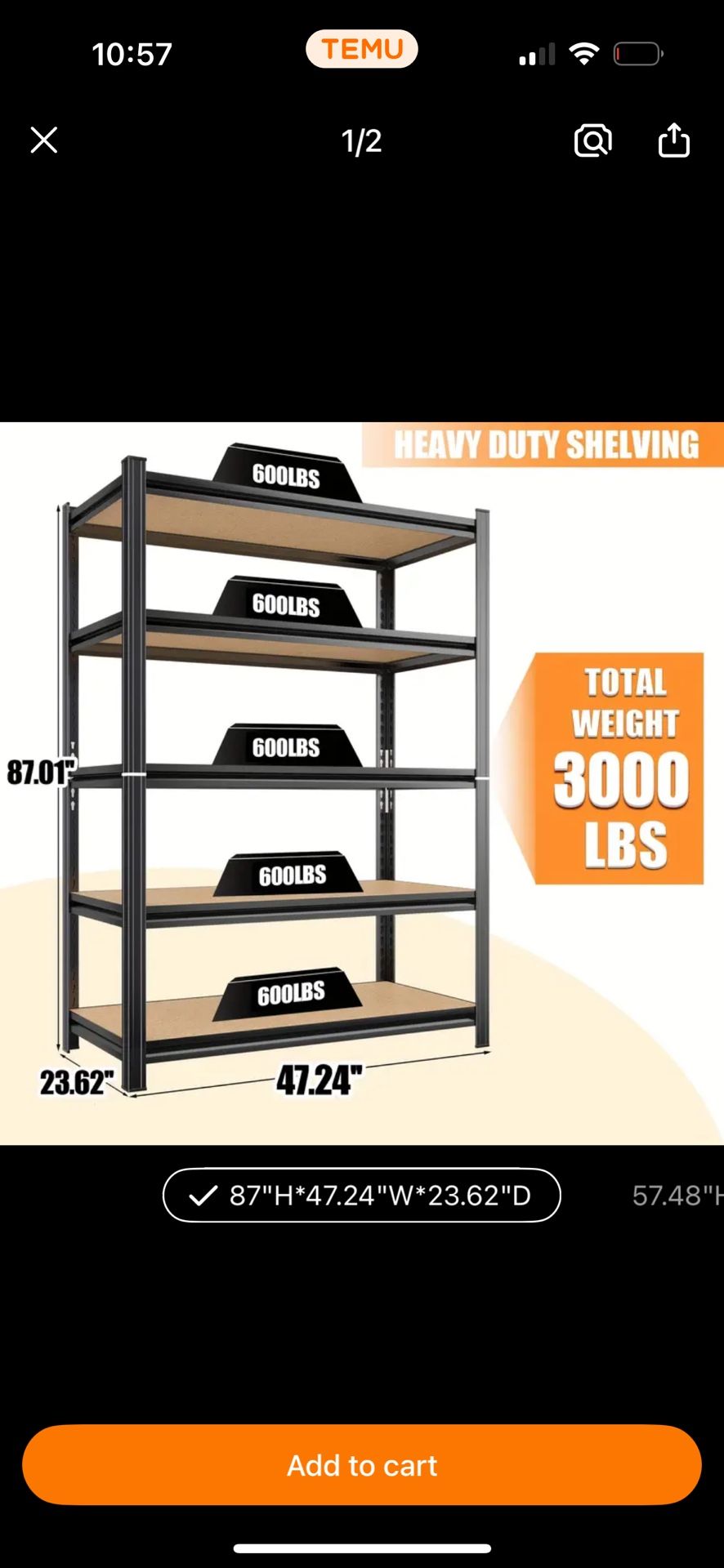10 Available $$ Heavy Duty Metal Shelving Unit – 5 Adjustable Shelves, 3000 lbs Capacity, 87” Height, Garage & Warehouse Storage Rack