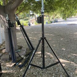 Two (2) xTRUSS 14FT LIGHTING CRANK STANDS UNIVERSAL T ADAPTER HEAVY DUTY DJ PA CLUB 	