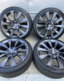 21” Tesla Model S Twin Turbine Sonic Carbon Grey Wheels Rims Tires OEM Original Factory Stock
