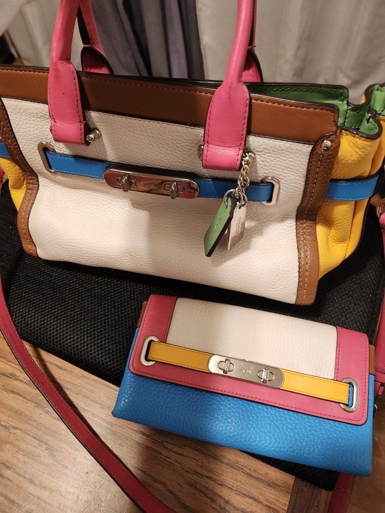 Coach rainbow Leather Bag And Wallet Essemble