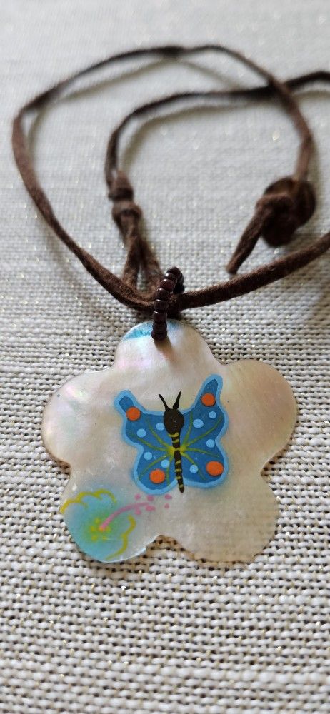 Butterfly Mother Of Pearl Leather Chain