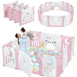 Dripex Foldable Playpen for Babies/Toddlers, Custom Shape Baby Fence, 14 panels, NEW