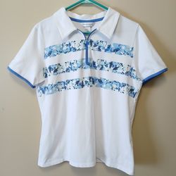 Christopher & Banks white blue quarter zip short sleeve shirt size large 