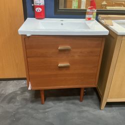 30” Brown Solid Wood Bathroom Vanity with Ceramic Top (V22)