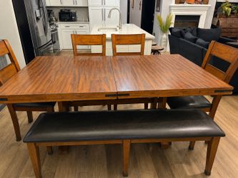 Large Wood Dining Table Set w/ Bench & Chairs – Modern Farmhouse