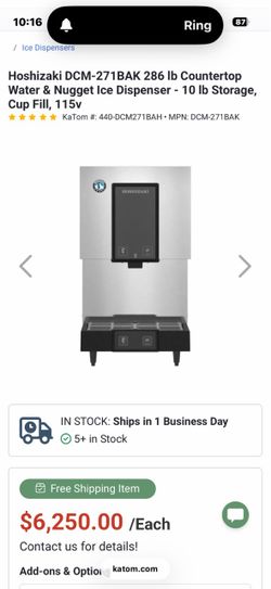 Hoshizaki DCM-271BAK 286 Ib Countertop Water & Nugget Ice Dispenser - 10 Ib Storage,cup fill, 115v