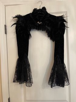 Black Gothic Velvet Bolero with Feathers and Lace