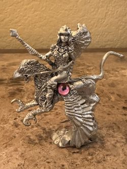 Pewter Figurine Warrior Woman On Griffin 