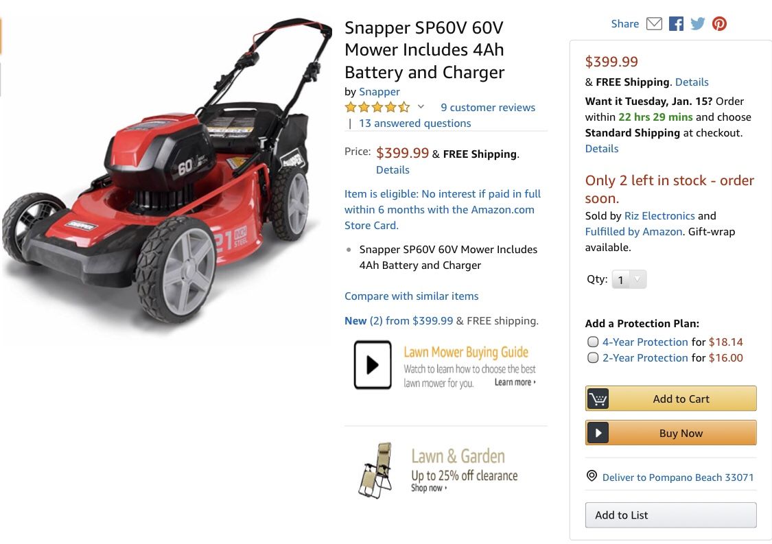 New Snapper Electric SP60V 60V Mower Includes 4Ah Battery and Charger for Sale in Coral Springs FL OfferUp