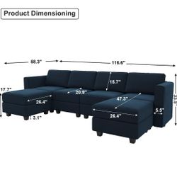 Belffin Modular Sectional Sofa U Shaped Velvet Couch with Reversible Chaise Oversized Couch with Ottoman Blue