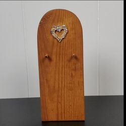 Iridescent Rhinestone Metal Heart Wood Key/Stationary Holder