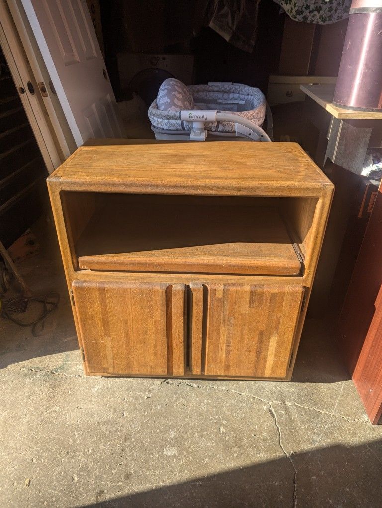 SOLID OAK CABINET ON WHEELS