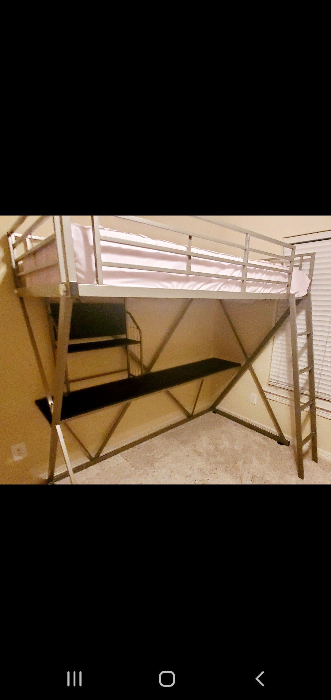 Pewter metal Loft bed with desk