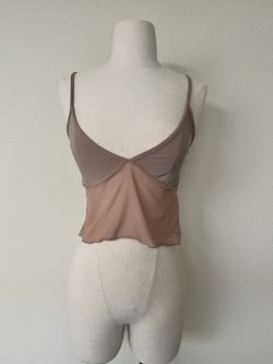 PrettyLittleThing Tan Mesh Semi-sheer Tank Top, Size 4