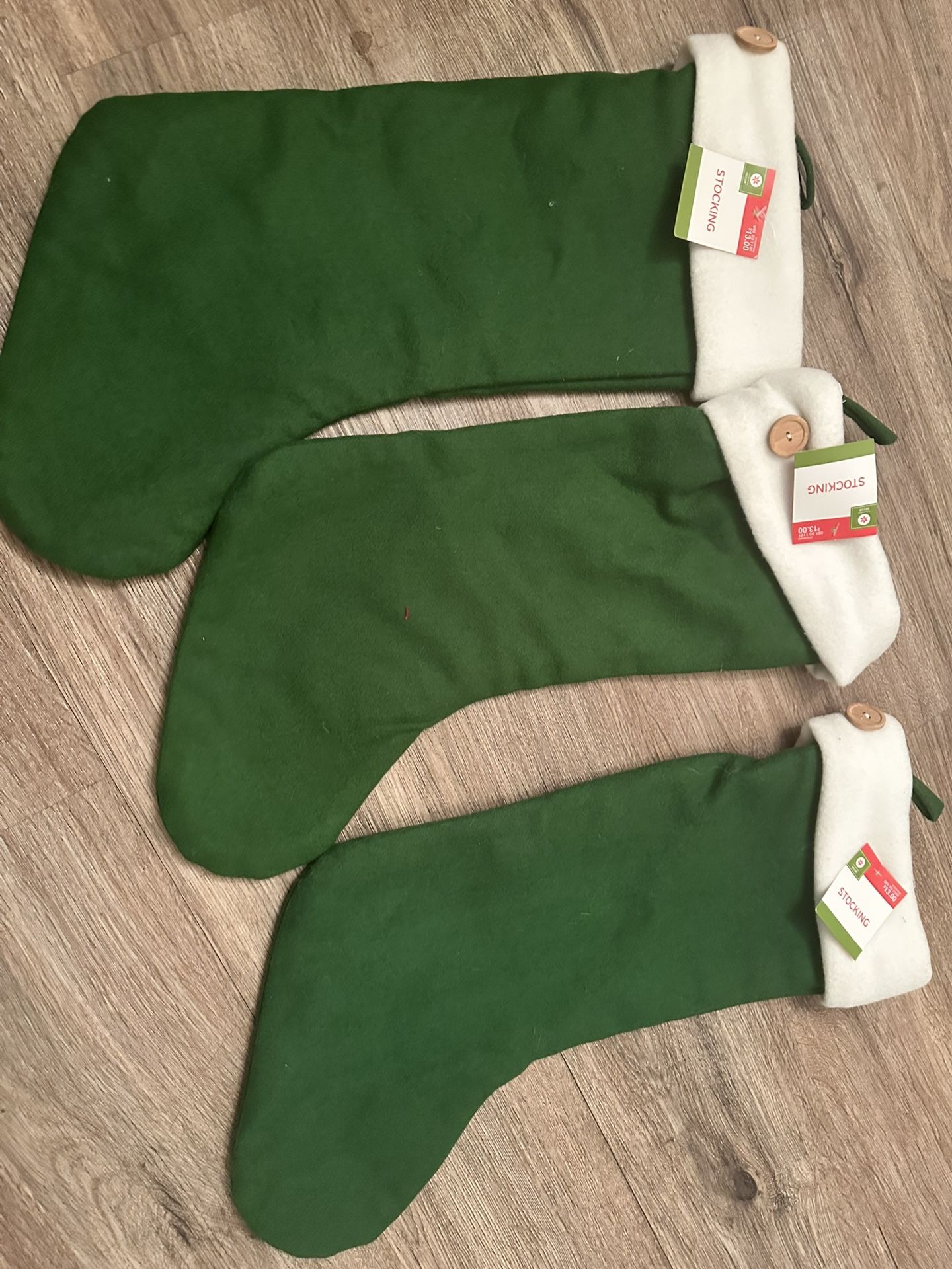 3 Green Christmas Stockings