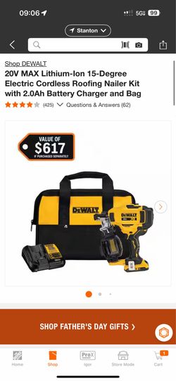 20V MAX Lithium-Ion 15-Degree Electric Cordless Roofing Nailer Kit
